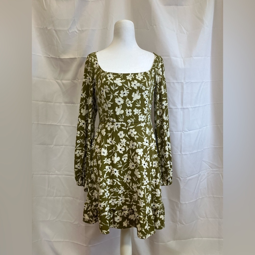 Lush Green Long Sleeve Sundress for Wedding Guest